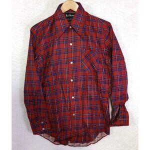 Vintage BUD BERMA Flannel Shirt Mens Medium Red Plaid Button Up Long Sleeve NEW